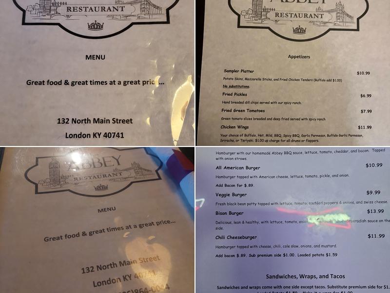 The Abbey Restaurant Menu