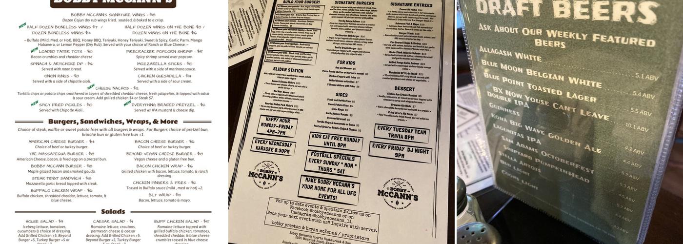 McCann's Pub & Grill Menu