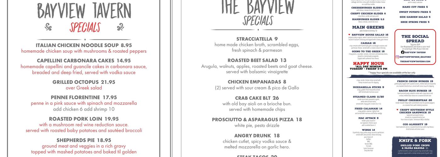 Bayview Tavern Menu