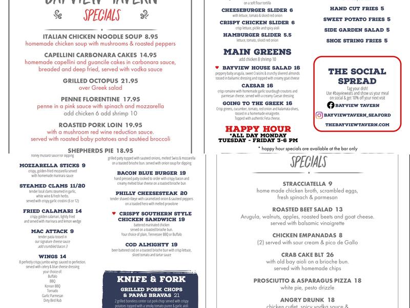 Bayview Tavern Menu