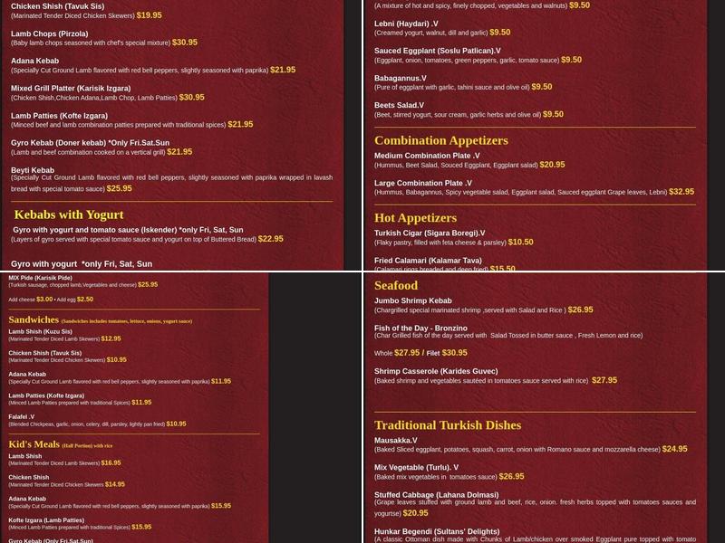 Ephesus Mediterranean & Turkish Cuisine Menu