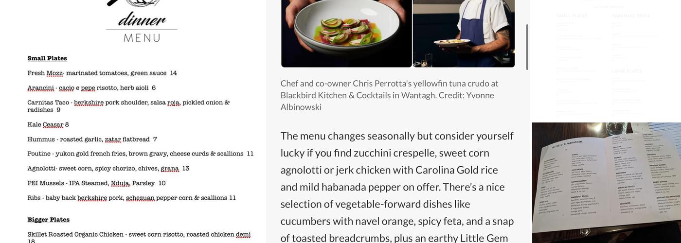 Blackbird Kitchen and Cocktails Menu