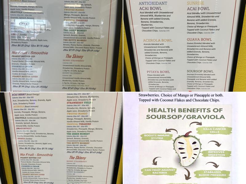 Maxx Nutrition and Smoothies Menu