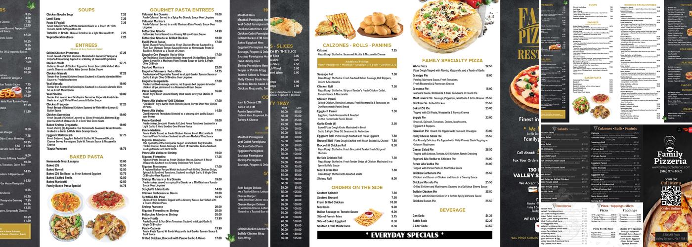 Family Pizzeria Menu