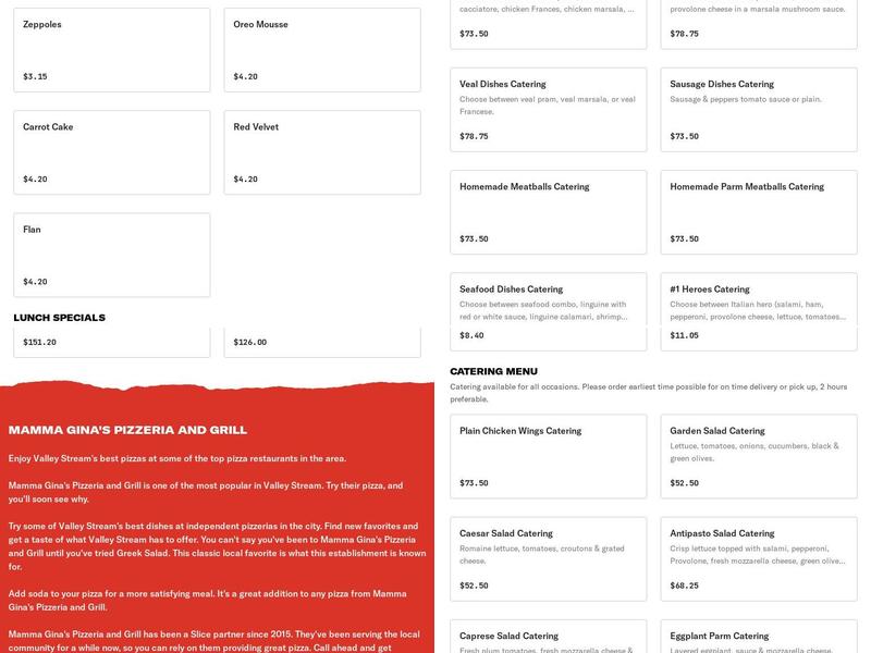 Mamma Gina's Pizzeria and Grill Menu