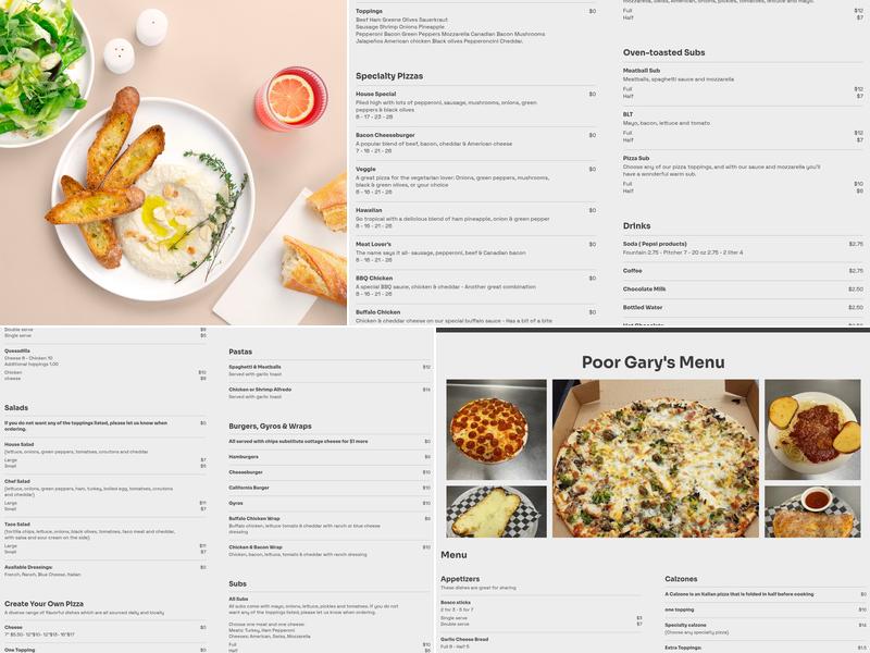 Poor Gary's Pizza Menu