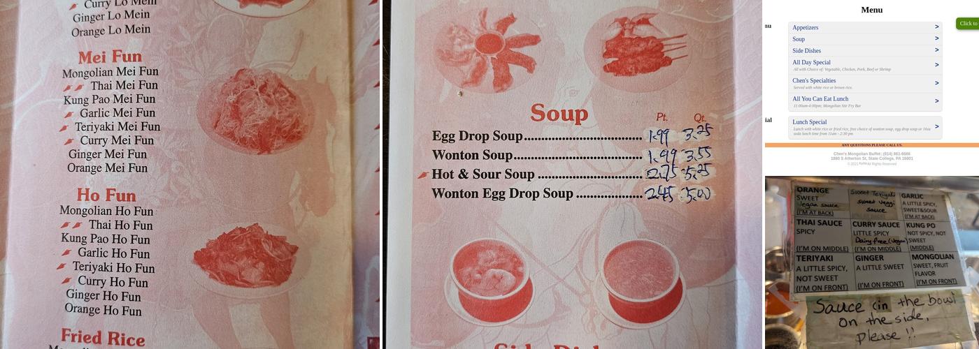 Chen's Mongolian Buffet Menu