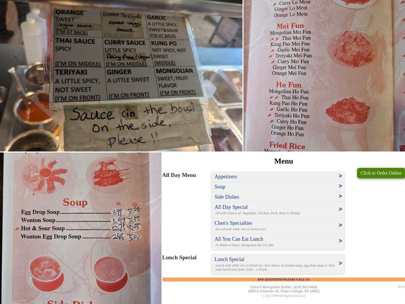 Chen's Mongolian Buffet Menu