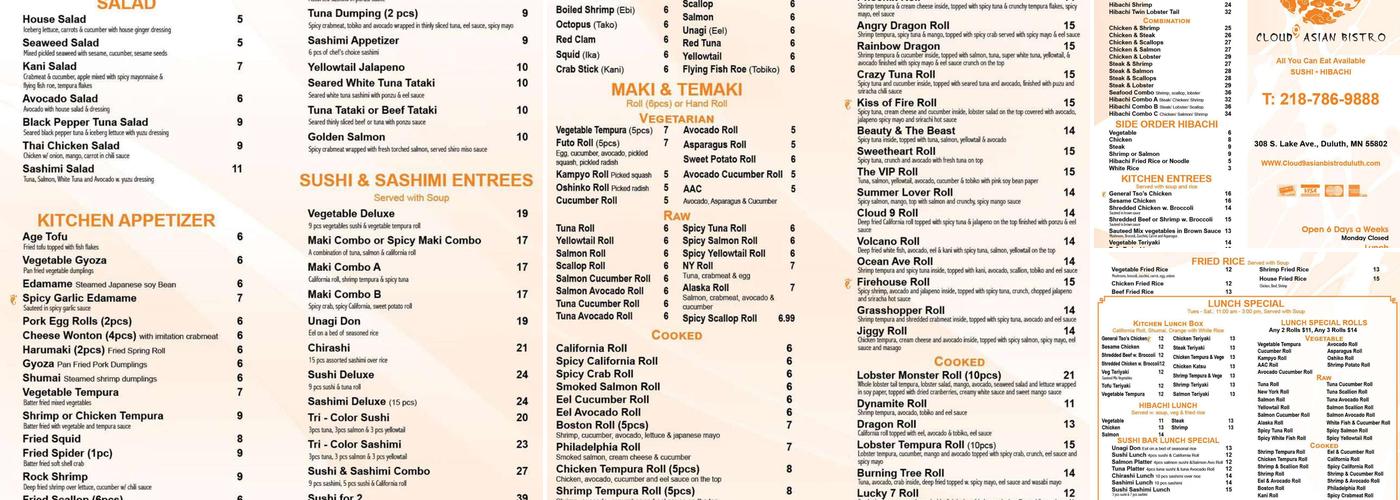 Cloud 9 Menu