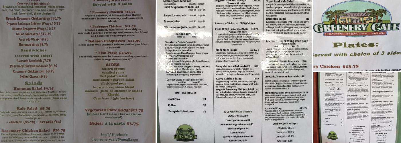 The Greenery Cafe Menu