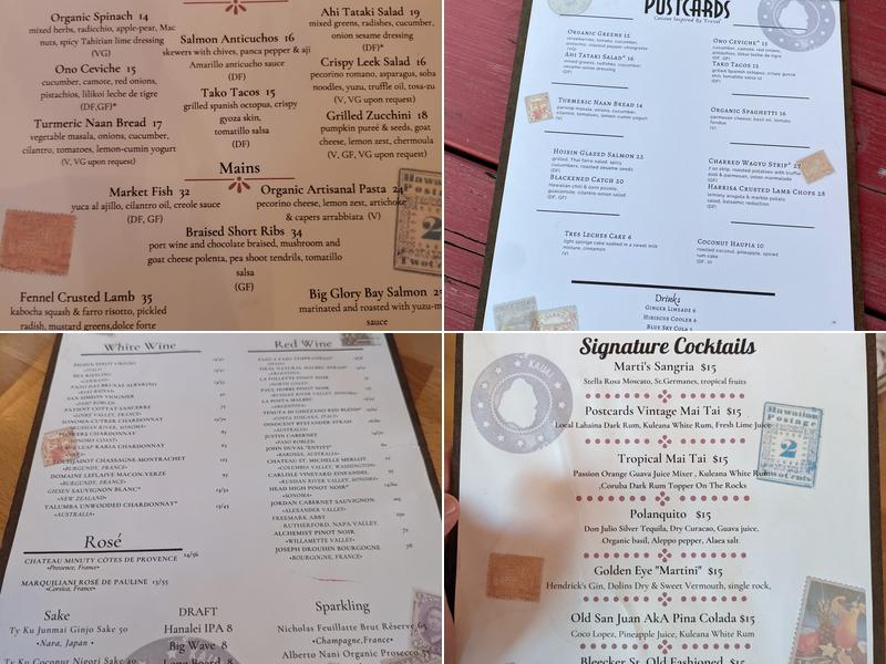 Postcards Restaurant Menu