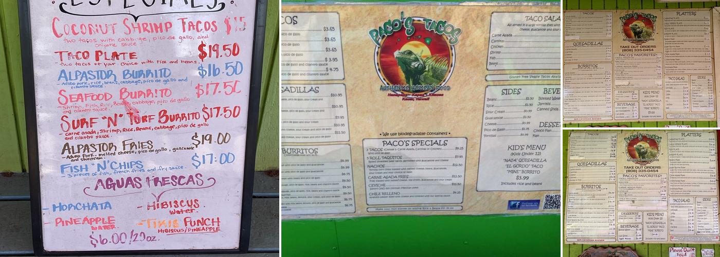 Paco's Tacos Authentic Mexican Food Menu
