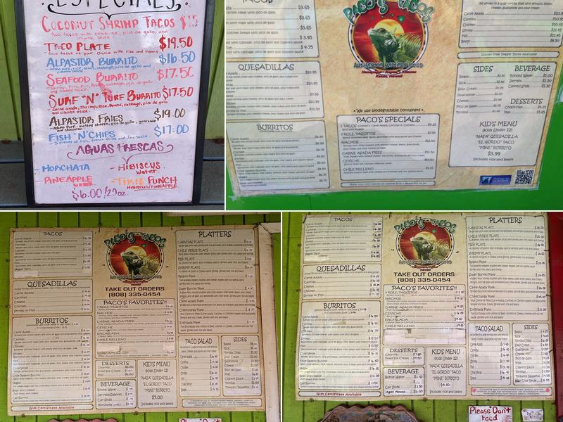 Paco's Tacos Authentic Mexican Food Menu