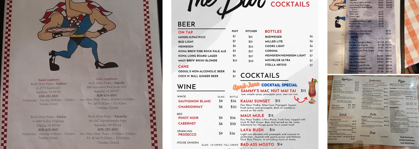 Brick Oven Pizza Menu