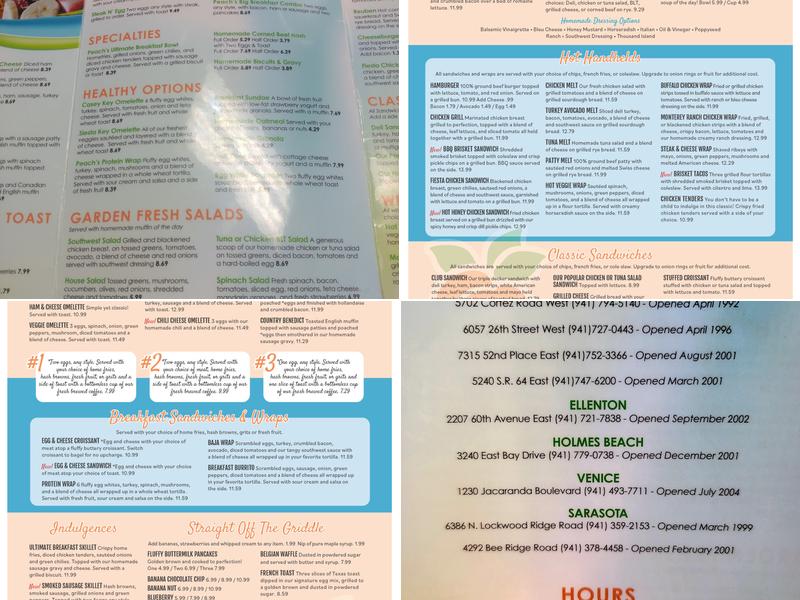 Peach's Restaurant - Manatee Menu