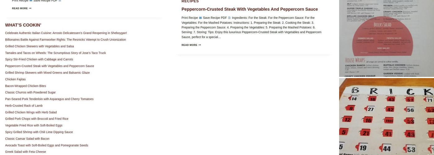 Bricks Wrenshall Pub Menu