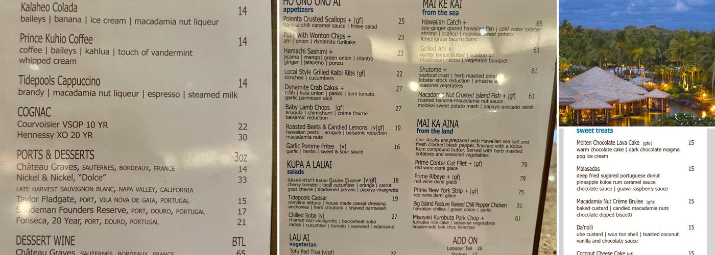 Tidepools Menu