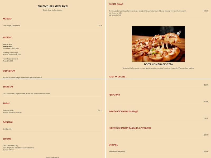 Doc's Sports Bar & Grill Menu
