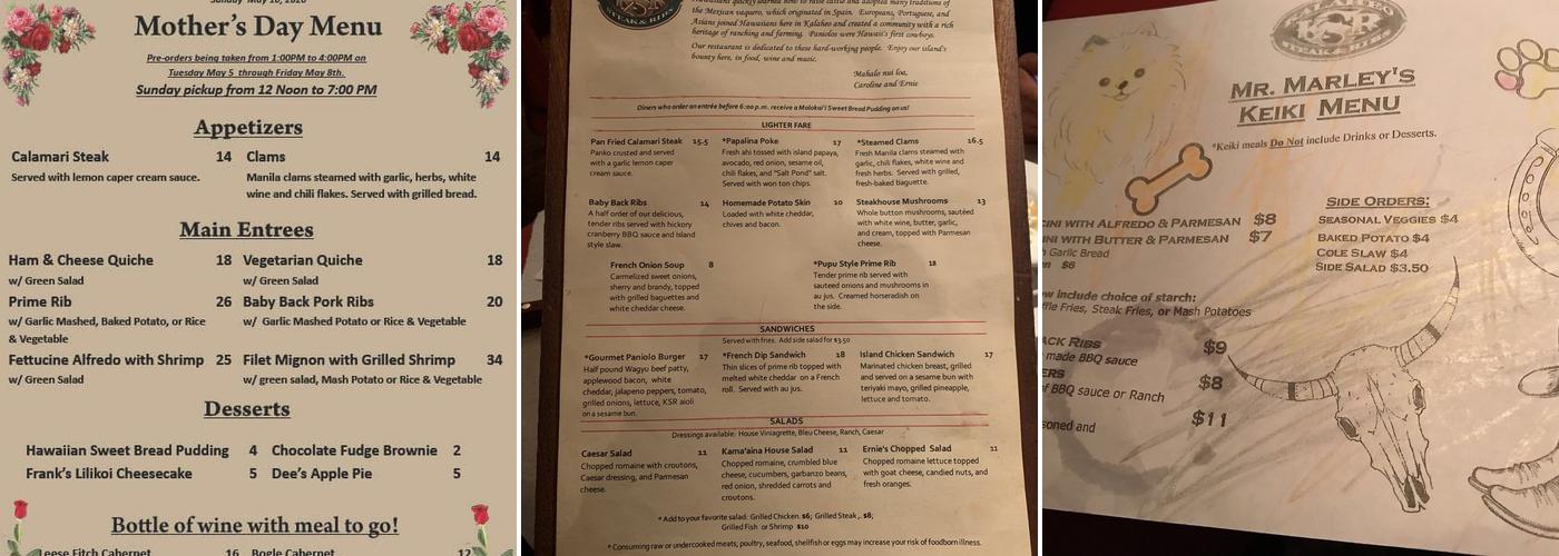 Kalaheo Steak and Ribs Menu