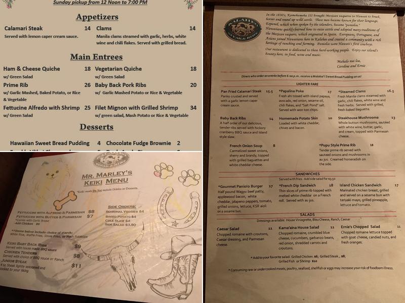 Kalaheo Steak and Ribs Menu