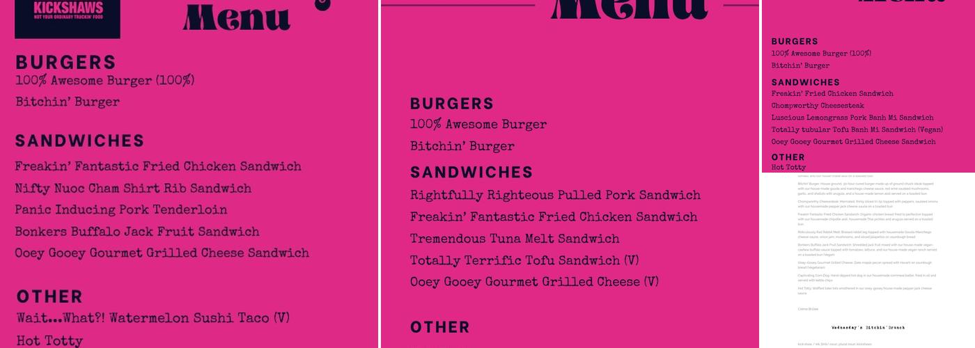 Kickshaws Menu