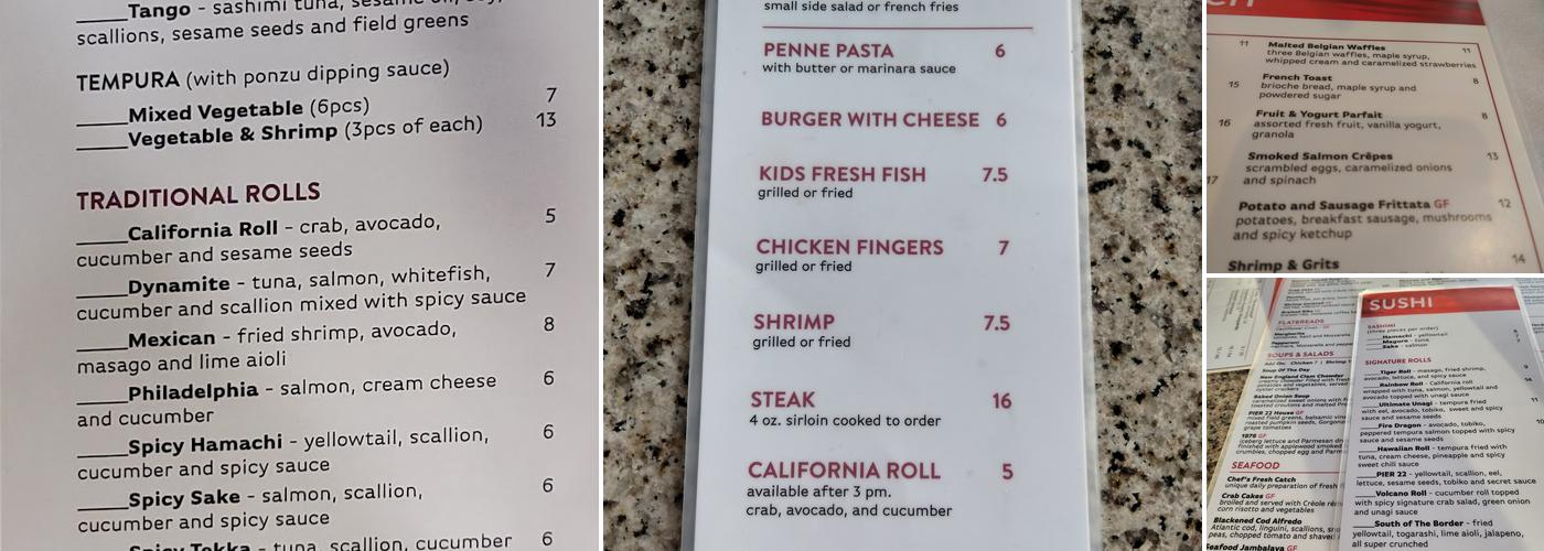 PIER 22 Menu
