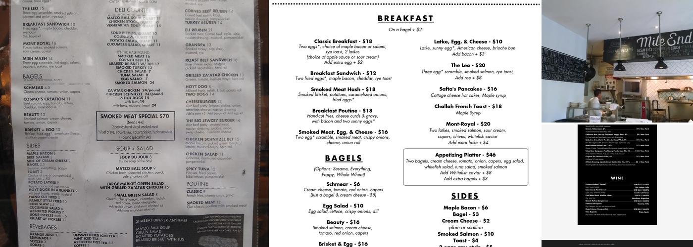 Mile End Delicatessen Menu