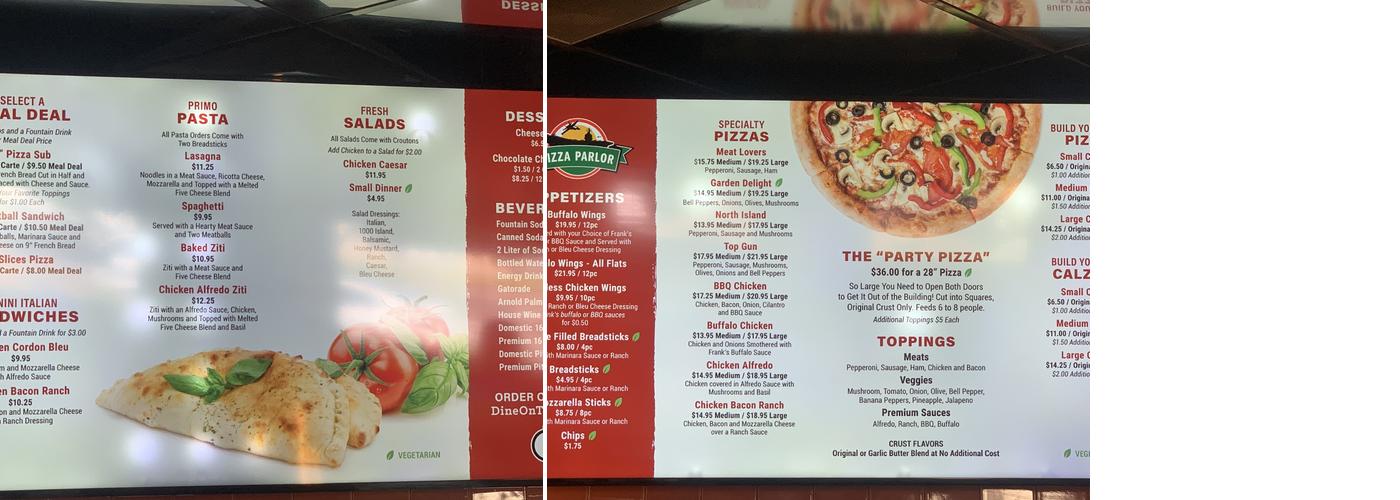 NBC Pizza Parlor Menu