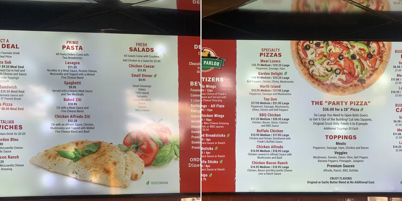 NBC Pizza Parlor Menu