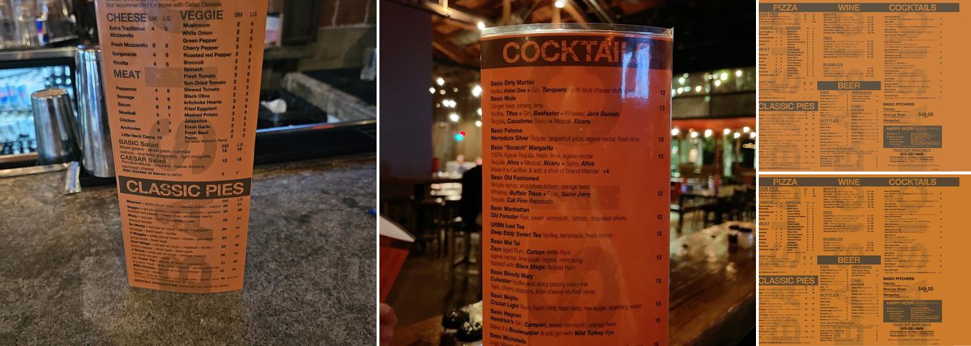 Basic Bar & Pizza Menu