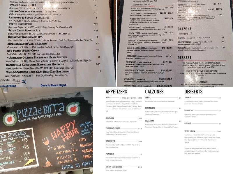 Pizza e Birra San Diego Menu