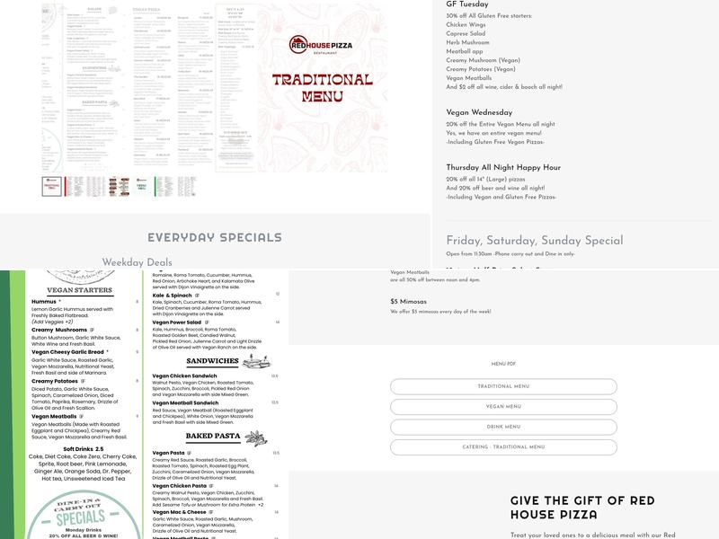 Red House Pizza Menu