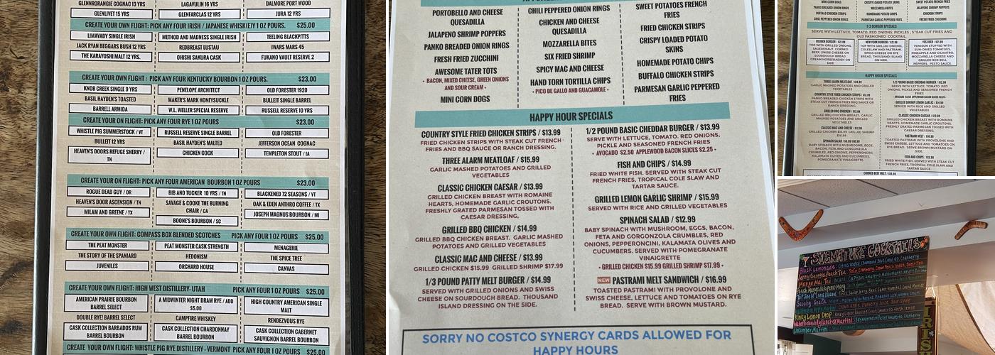 Boomerang's Gourmet Burger and Whiskey Joint Menu