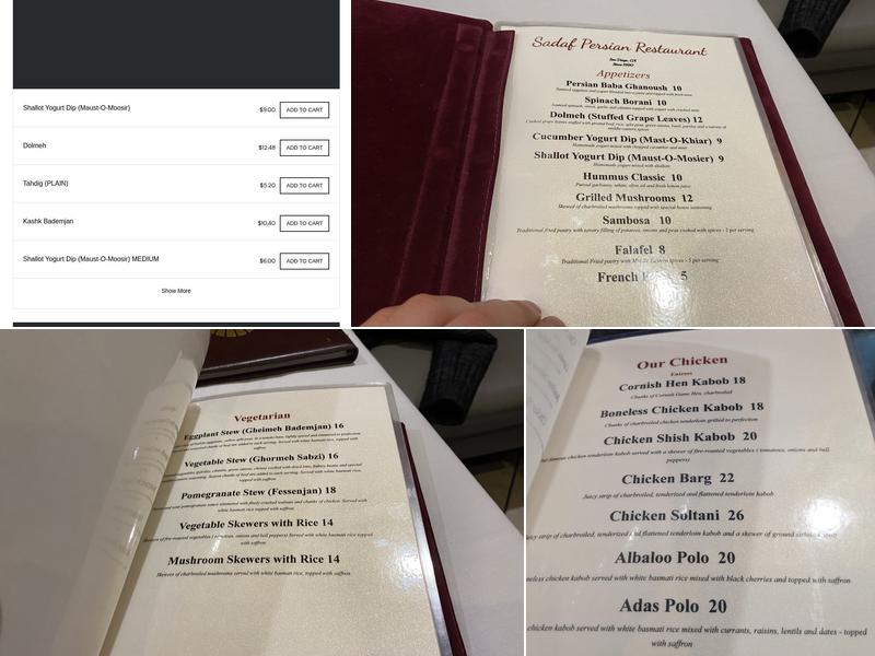 Sadaf Restaurant Menu