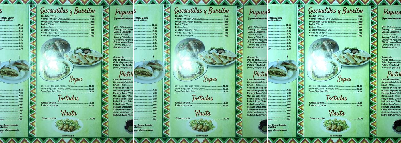 Taqueria El Rinconcito Menu