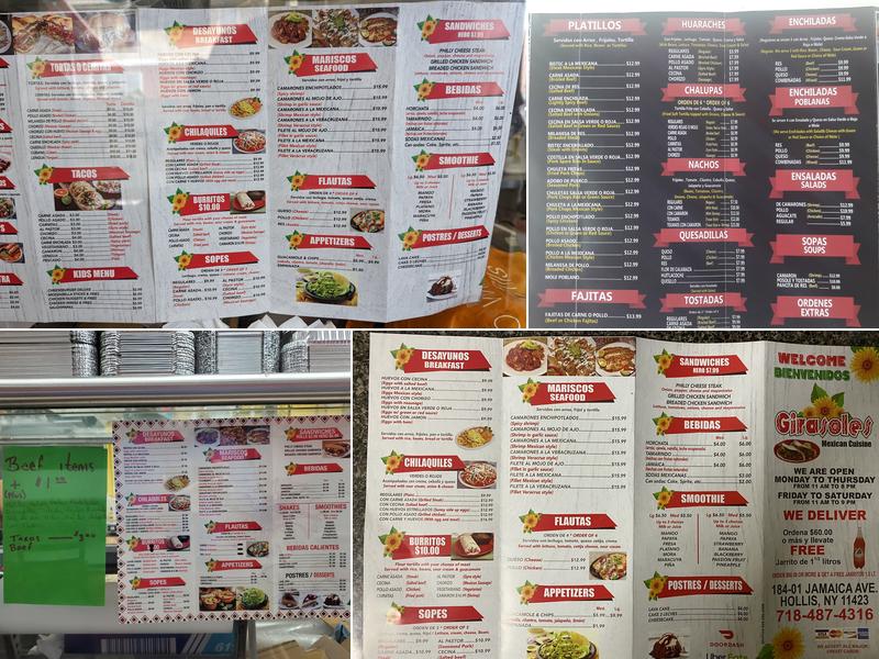 Girasoles Mexican Cuisine Menu