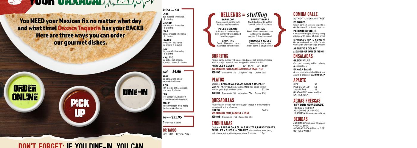 Oaxaca Taqueria Menu