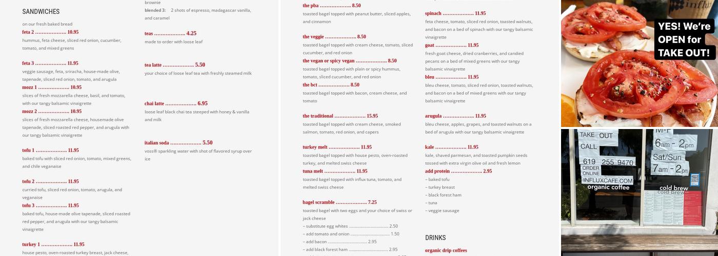 Influx Cafe Menu