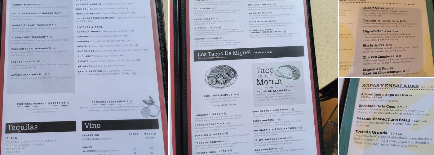 Miguel's Cocina Menu