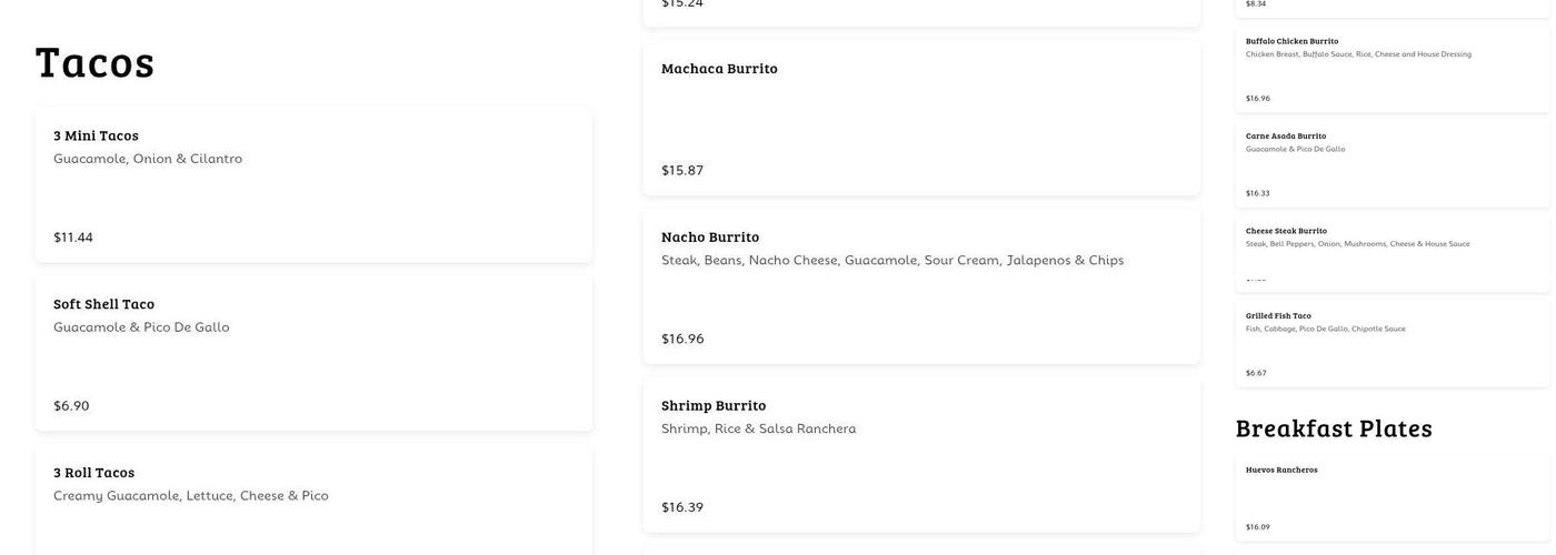 Los Panchitos Mexican & Seafood Menu