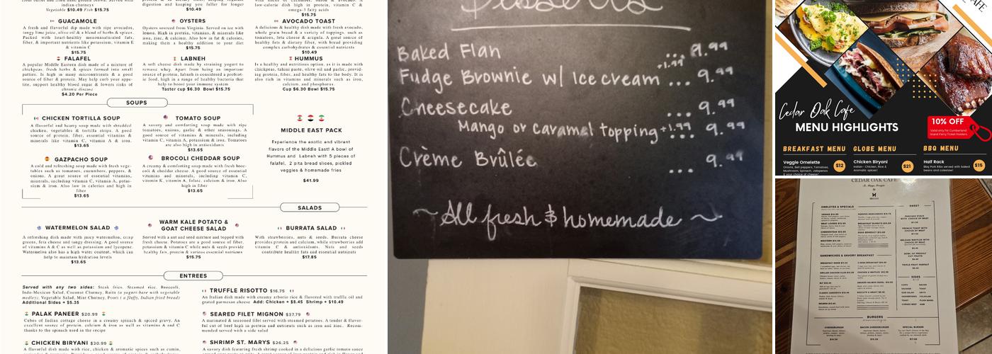 Cedar Oak Cafe By Brham Menu