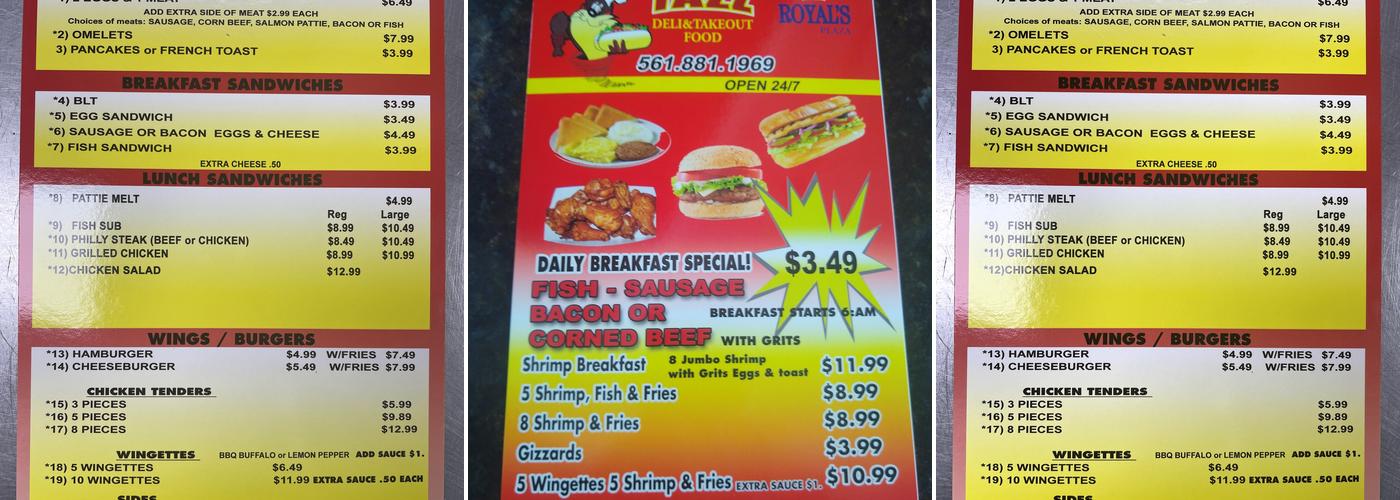 Tazz Takeout Menu