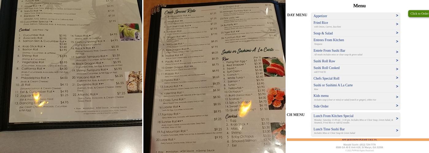 Wasabi Sushi Menu