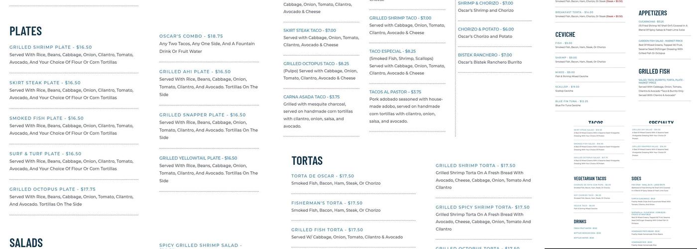 Oscars Mexican Seafood Menu