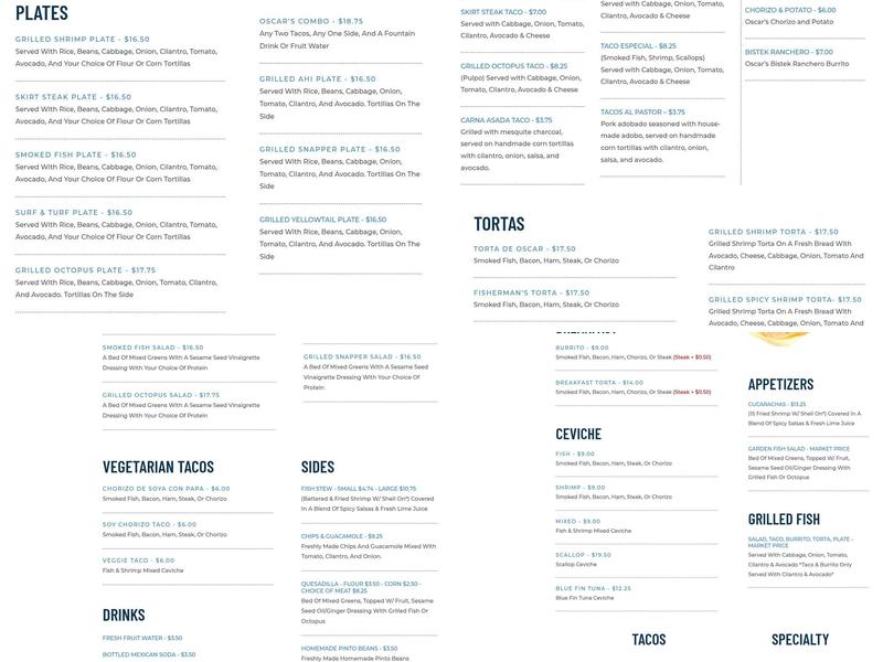 Oscars Mexican Seafood Menu