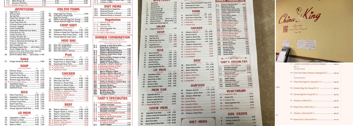 China King Menu
