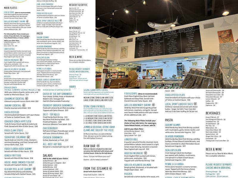 Cod & Capers Seafood Marketplace and Café Menu