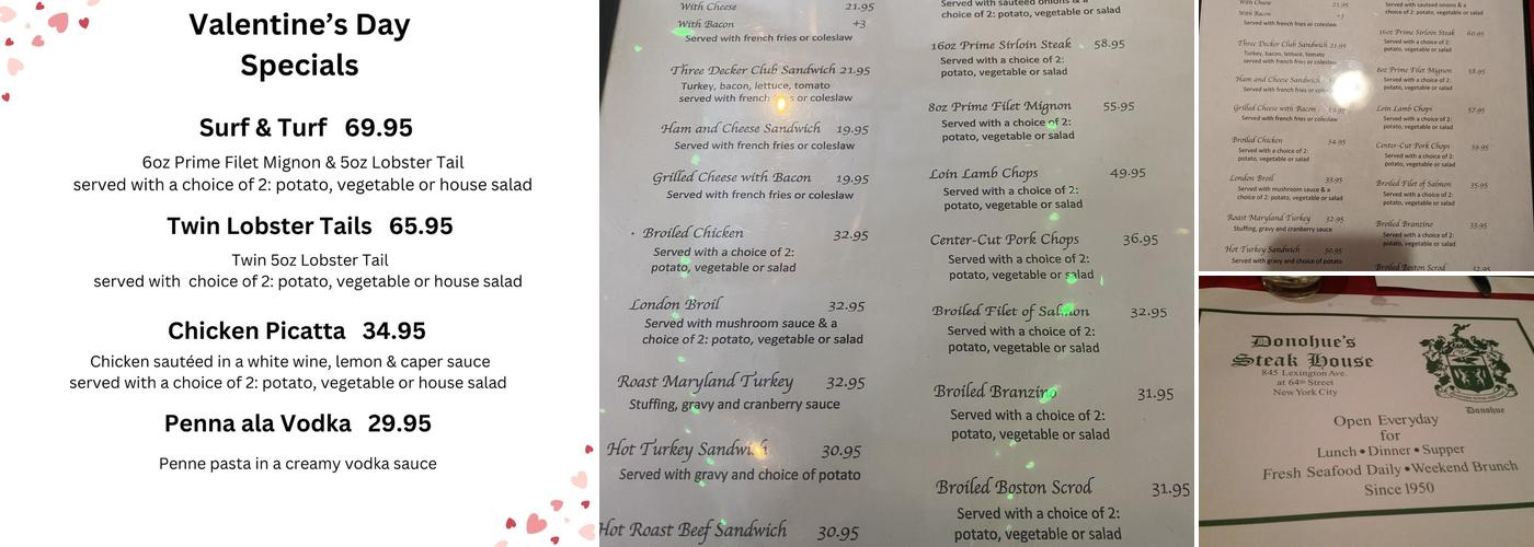 Donohue's Steak House Menu