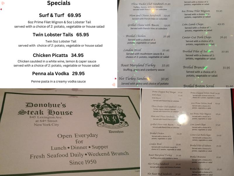 Donohue's Steak House Menu
