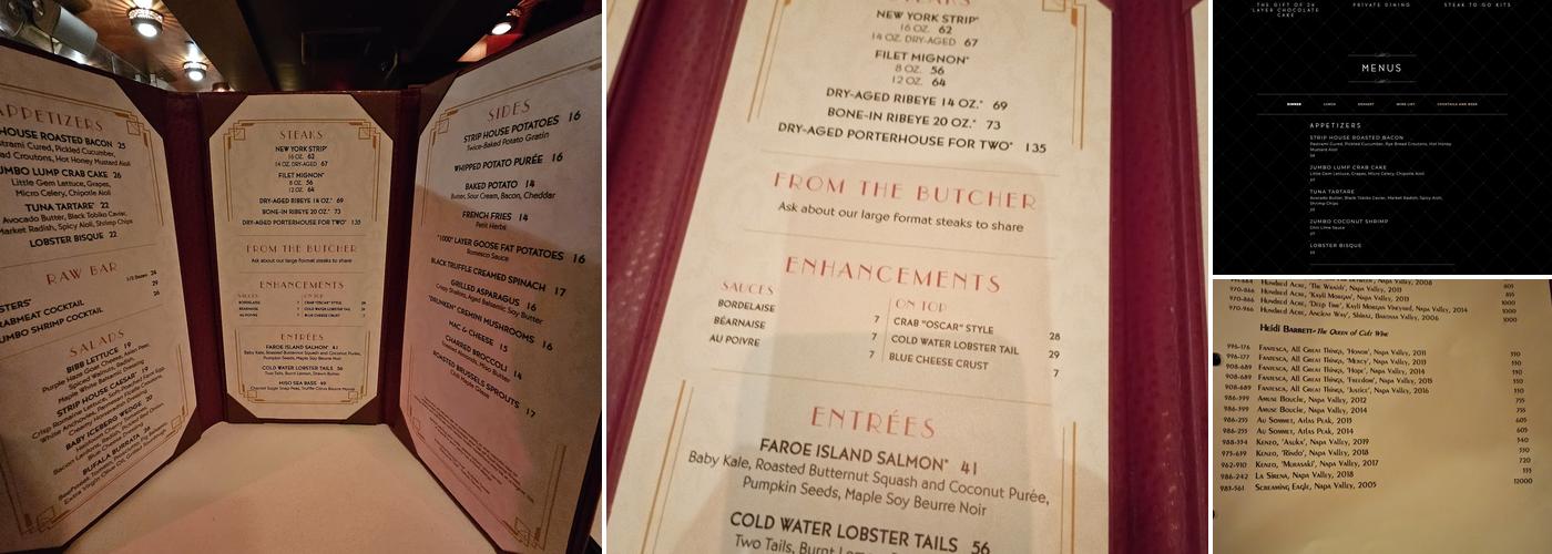 Strip House Steakhouse Menu